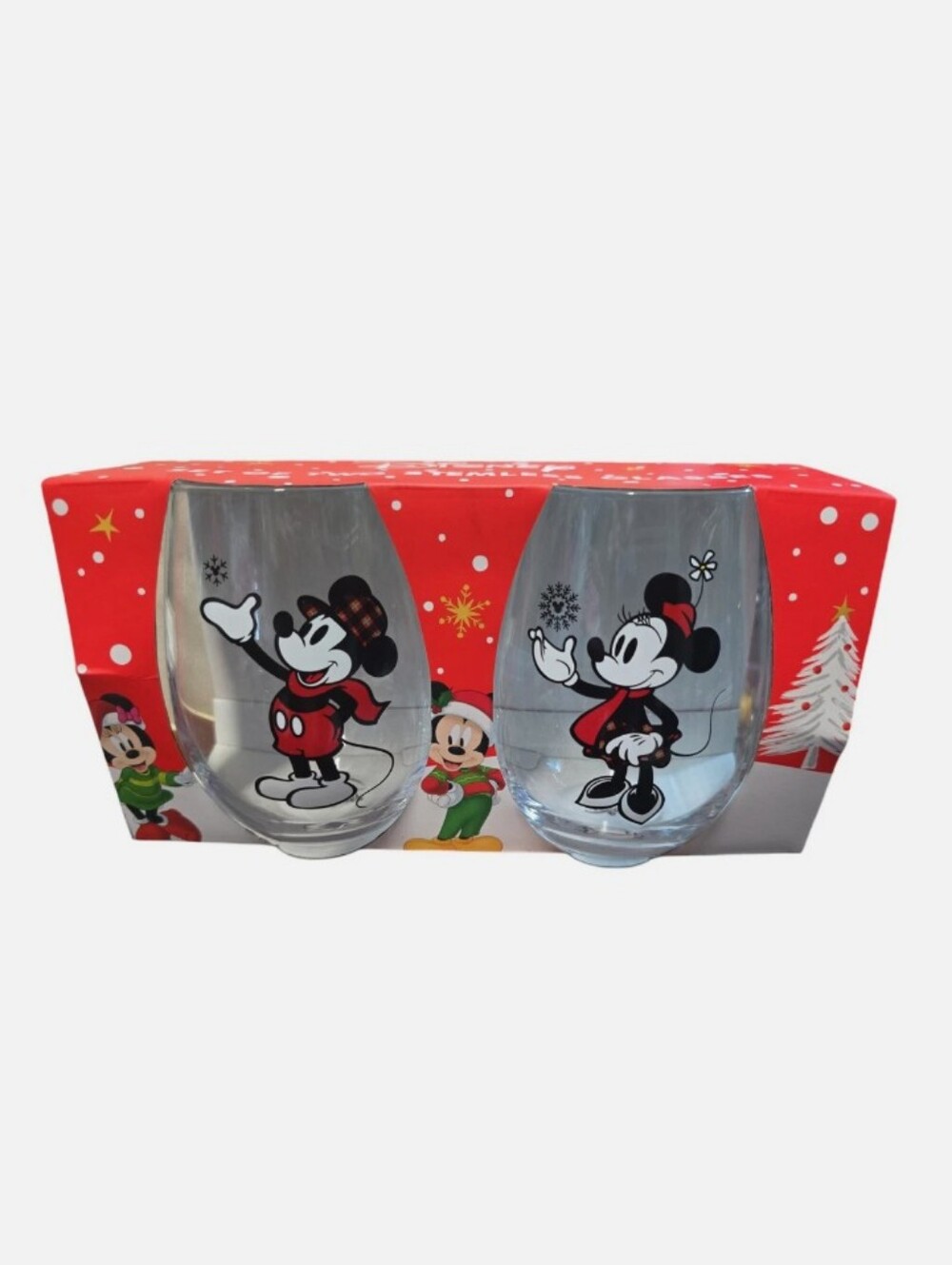 🌀 New Holiday Farmhouse Mickey & Minnie Plaid 19-Oz. Stemless Glasses, 2-Pack